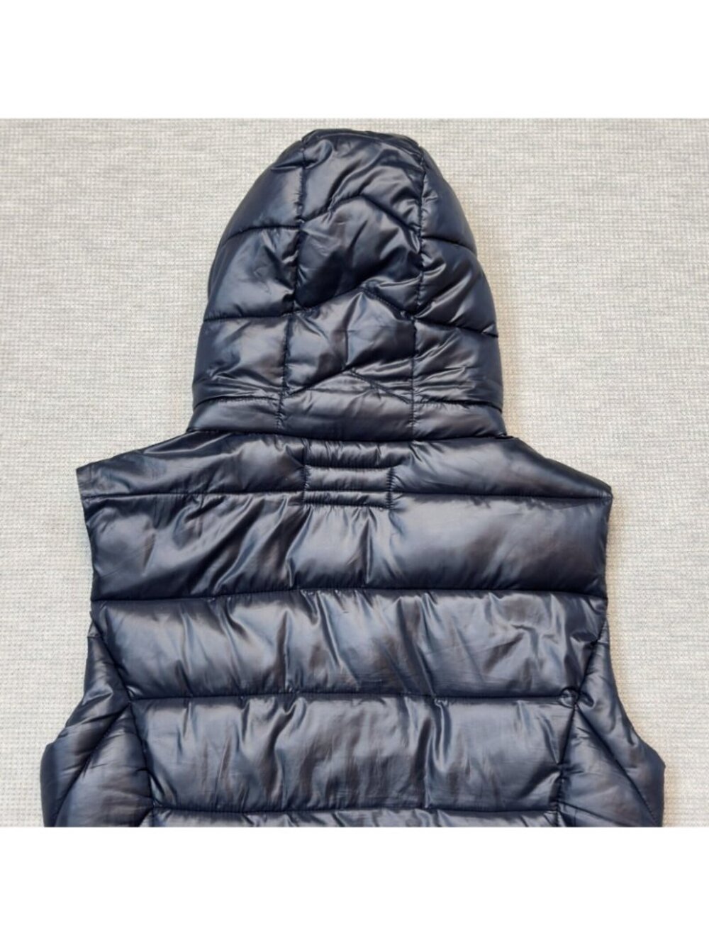 Zara Trafaluc Hooded Puffer Vest Womens Size S Blue Snap Zip Pockets Black Trim - Picture 15 of 16